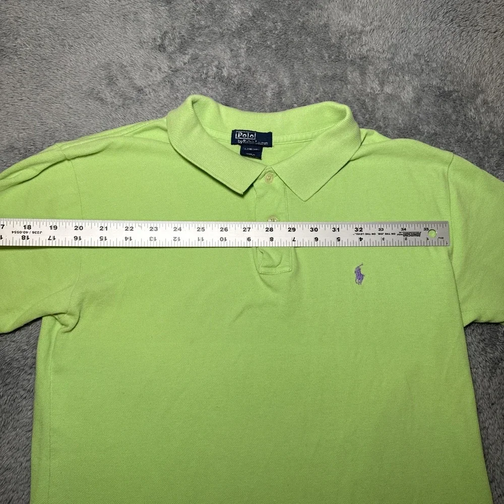 VTG Polo By Ralph Lauren Boys SZ L (16/18) Short Sleeve Lime Green Purple Pony